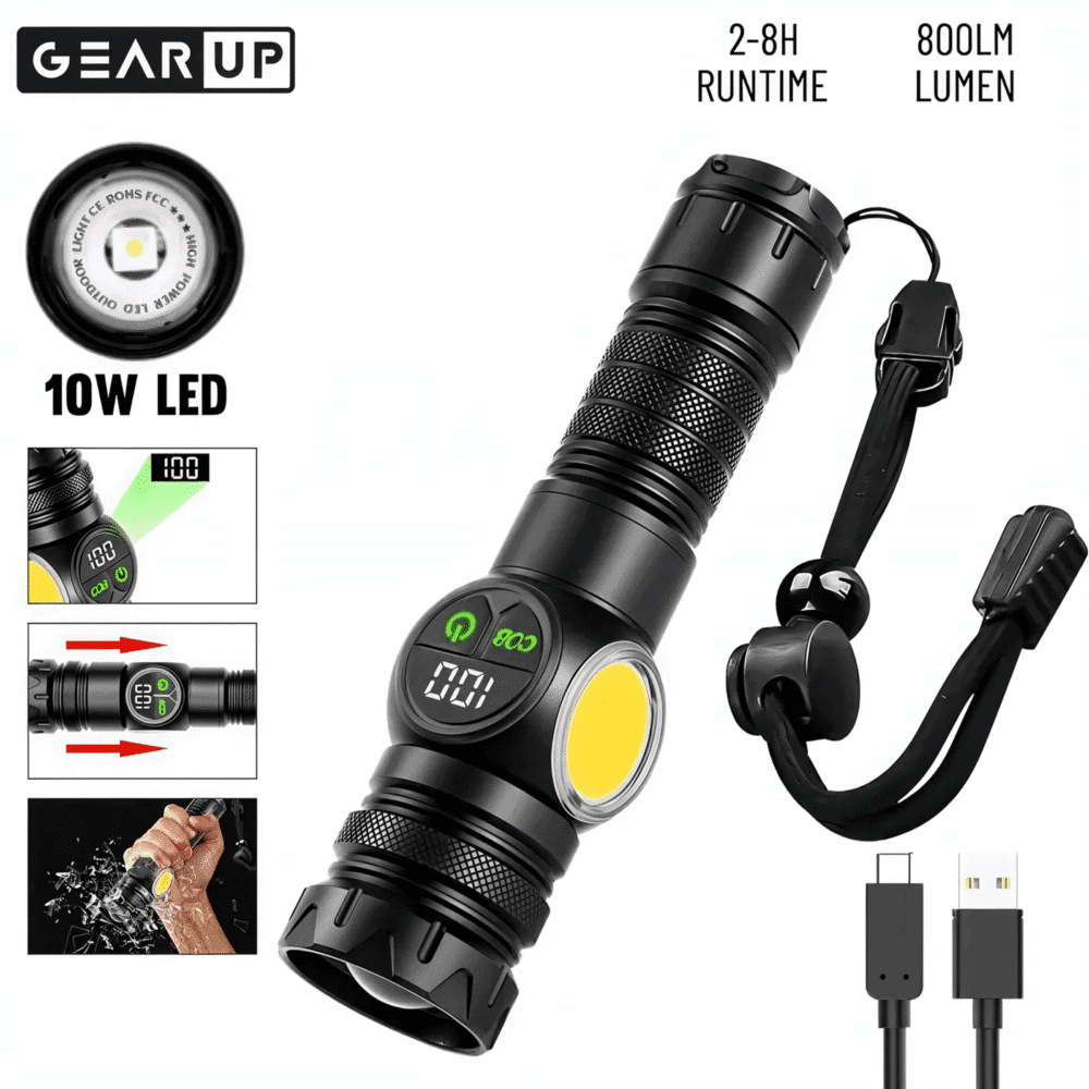 GearUP K60 Outdoor Flashlight Telescopic Zoom 10W COB+LED 800 Lumens Torchlight - Image 4